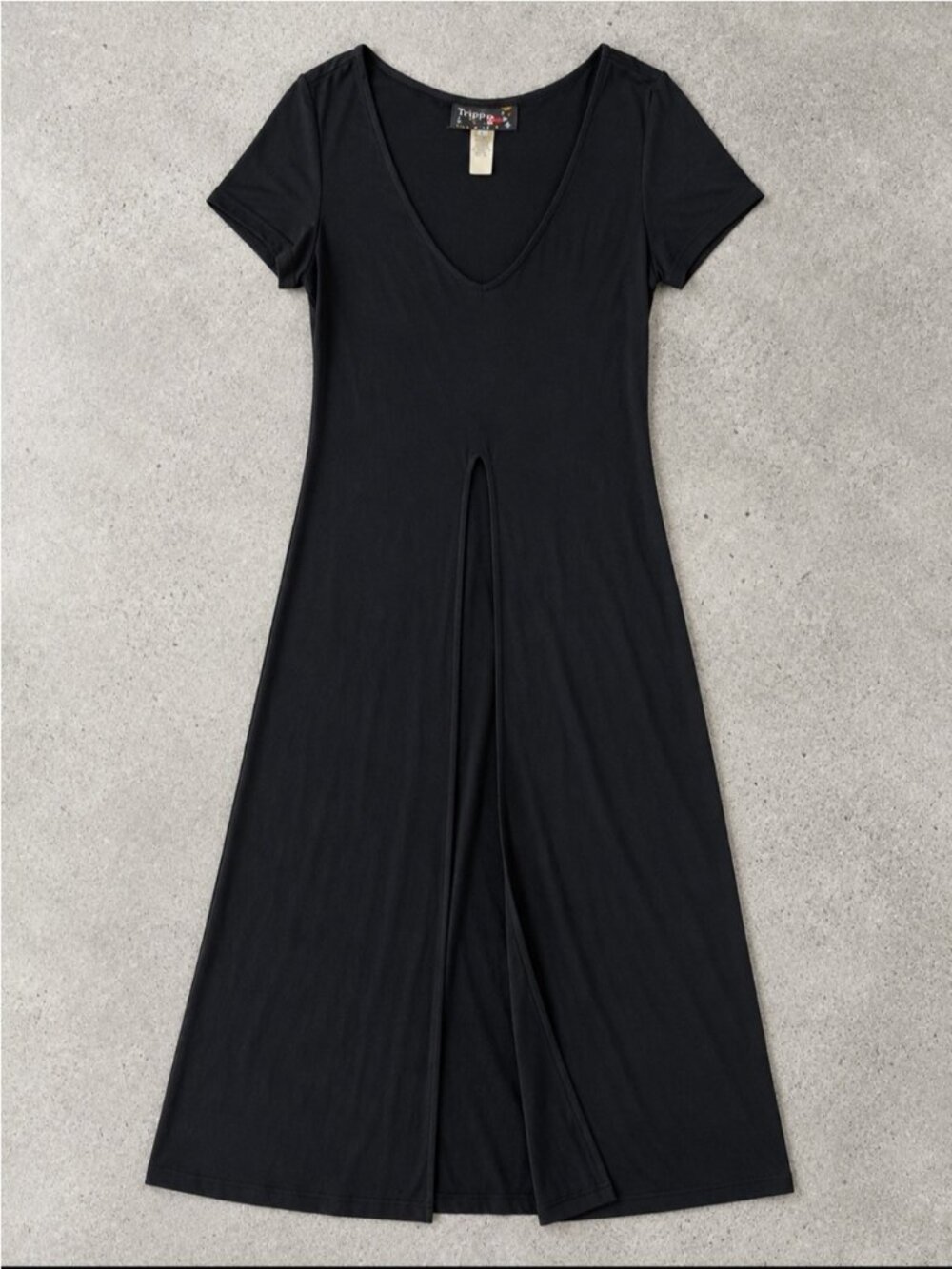 Y2K Tripp NYC Maxi Dress Small Black Front Slit Stretch Slinky Goth Grunge Layer